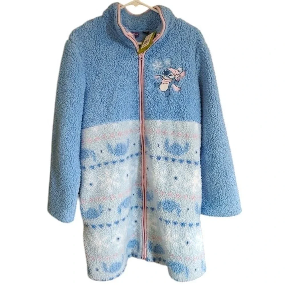Disney Stitch Zip Front Robe Womens Size‎ Medium Fleece Blue Pink New With Tags - Picture 9 of 12